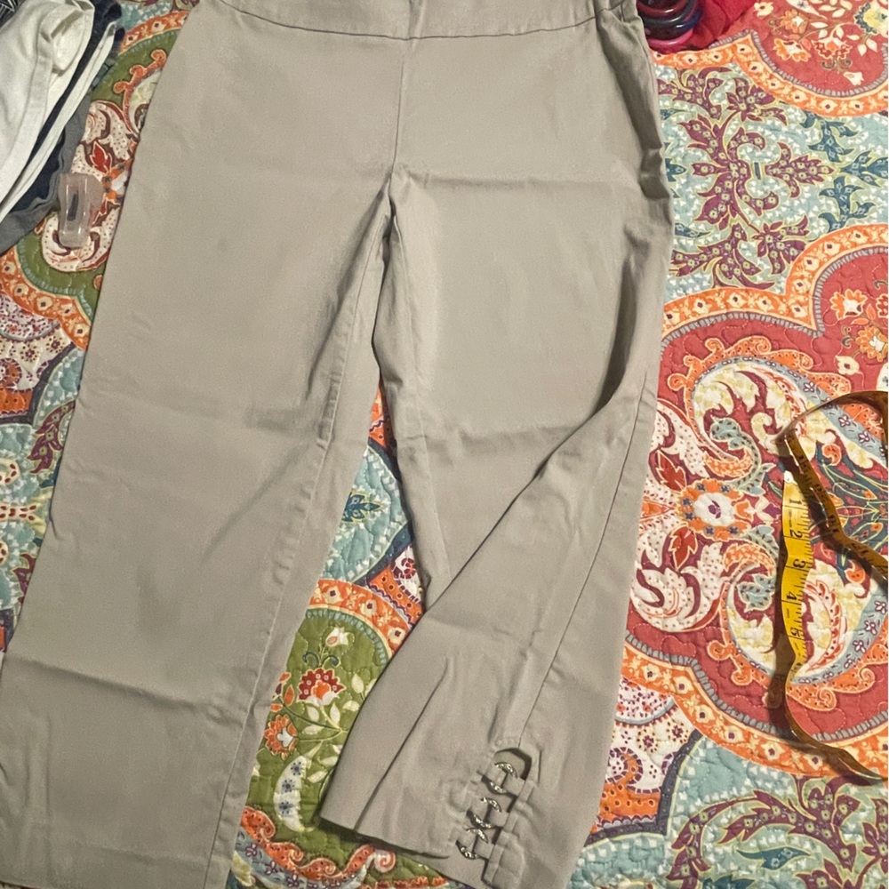 J & M Classic Beige Capris with Rhinestone Embellishments On The Legs